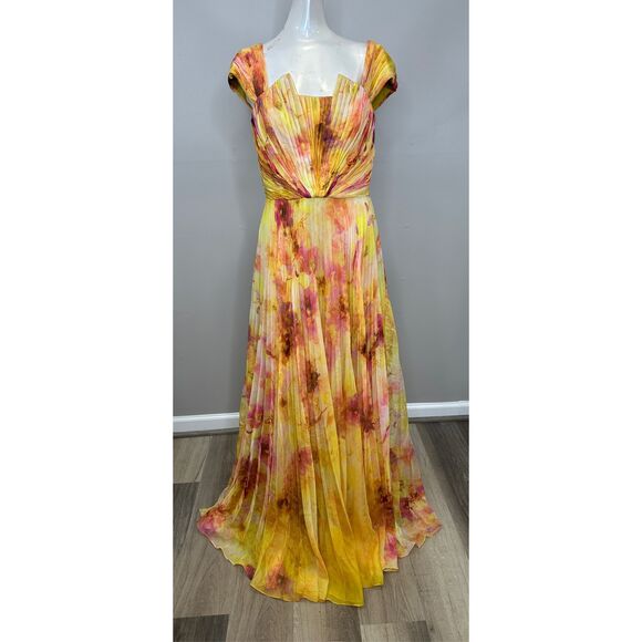 Theia Rian Pleated Chiffon Gown Size US6 $795 - Picture 3 of 9